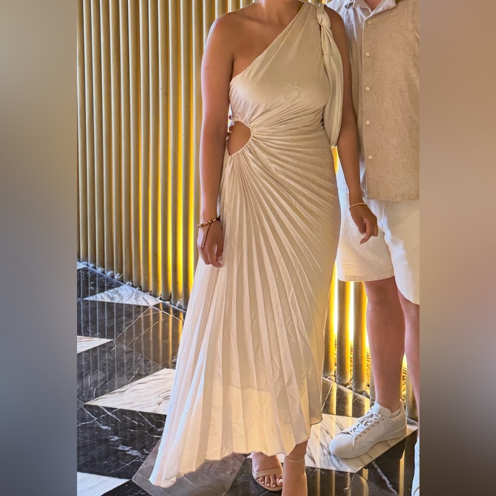 Dress Forum Cream Pleated High-Low Dress